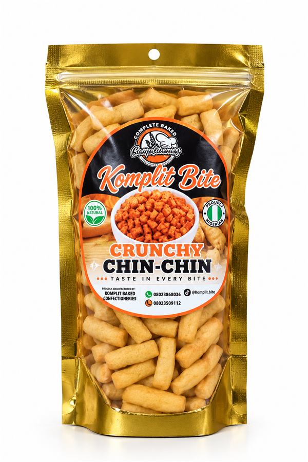 Komplit Bite Crunchy Chin-Chin in a resealable pouch