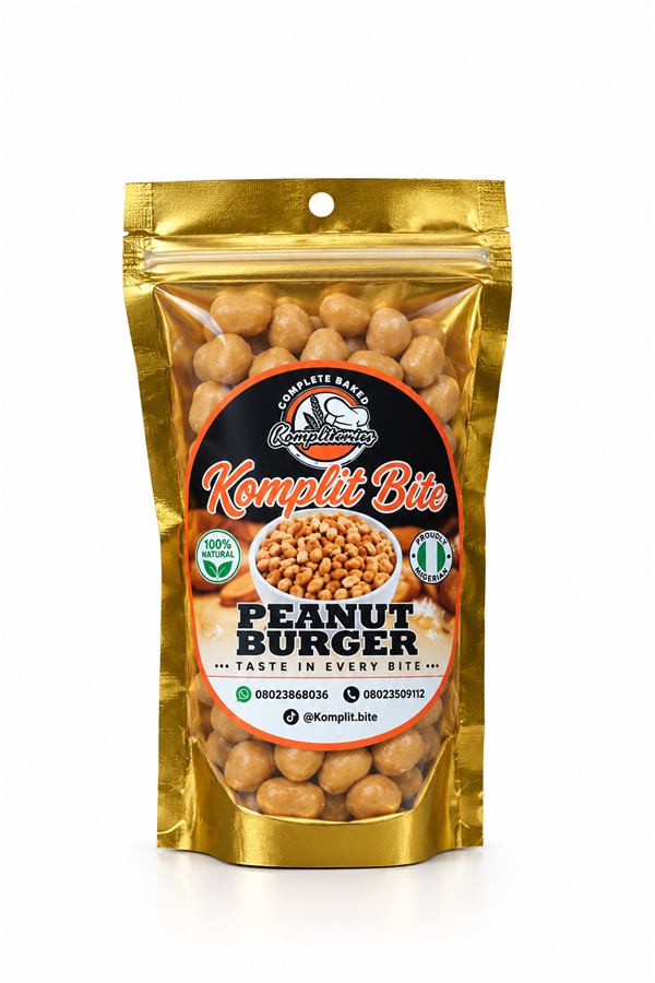 Komplit Bite Peanut Burger in a resealable pouch